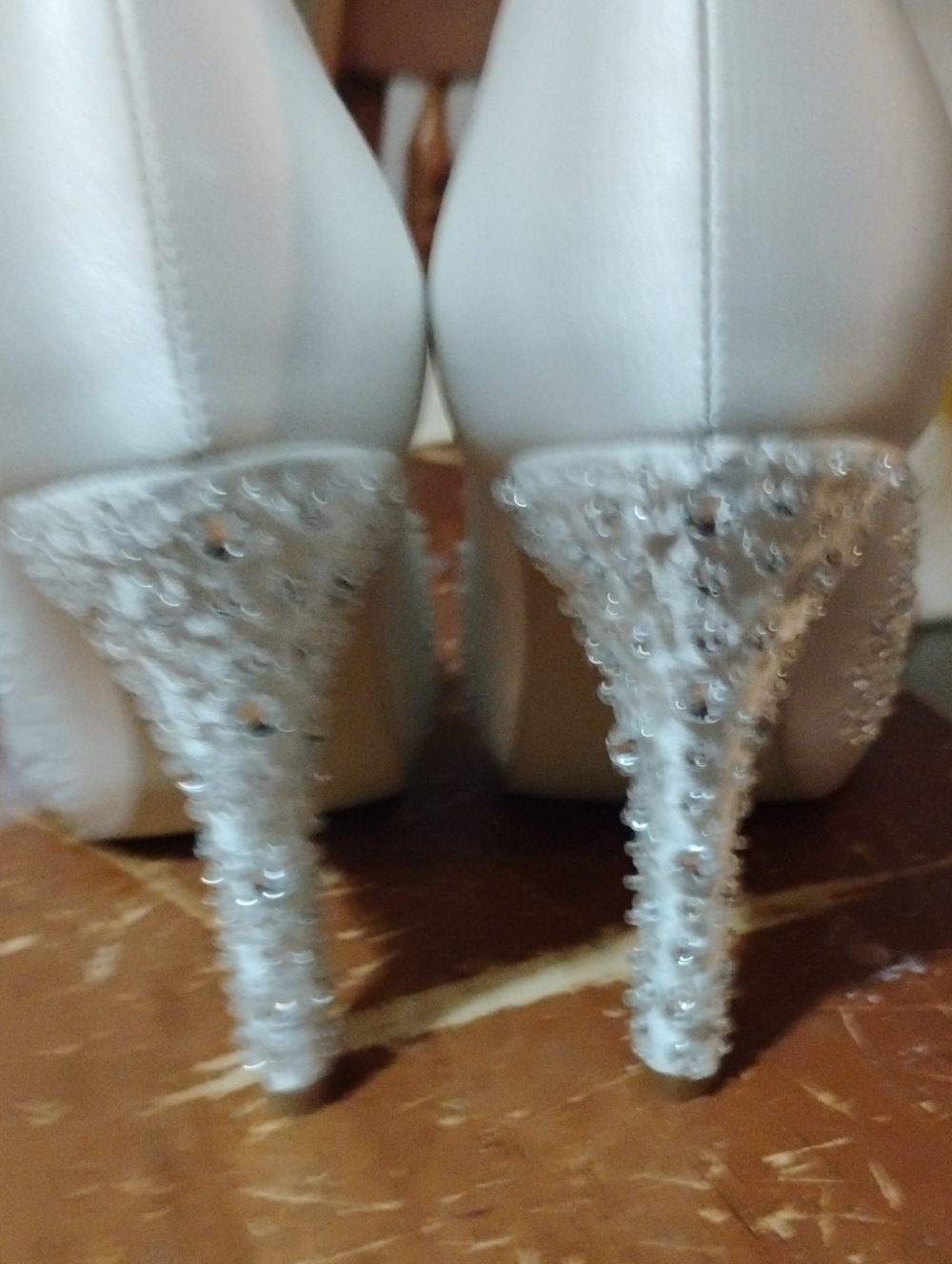 Embellished White Bridal Stiletto Heels with Crystal-Beaded Heel
